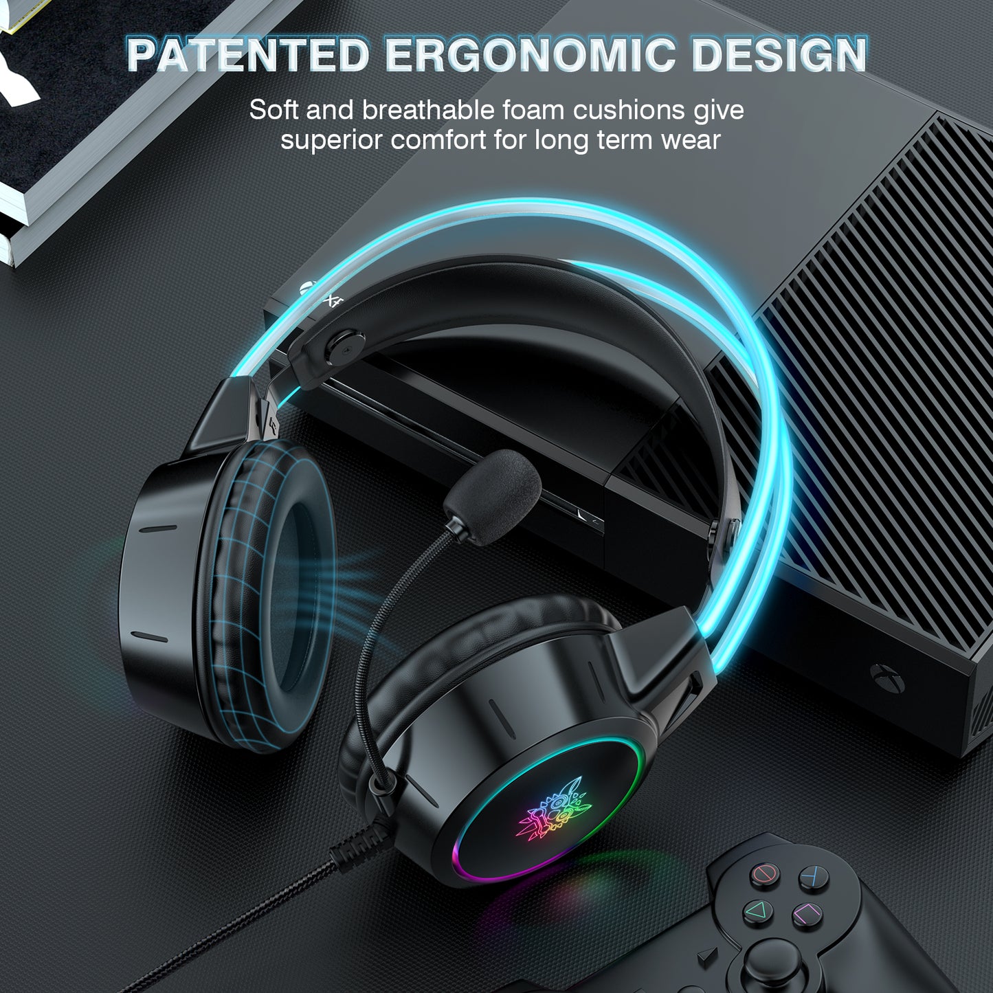 Onikuma-x15 Pro Rgb Head Beam With Mic, 3.5mm Wired Earphones, Durable Stereo Surround, Rgb Gaming Headset