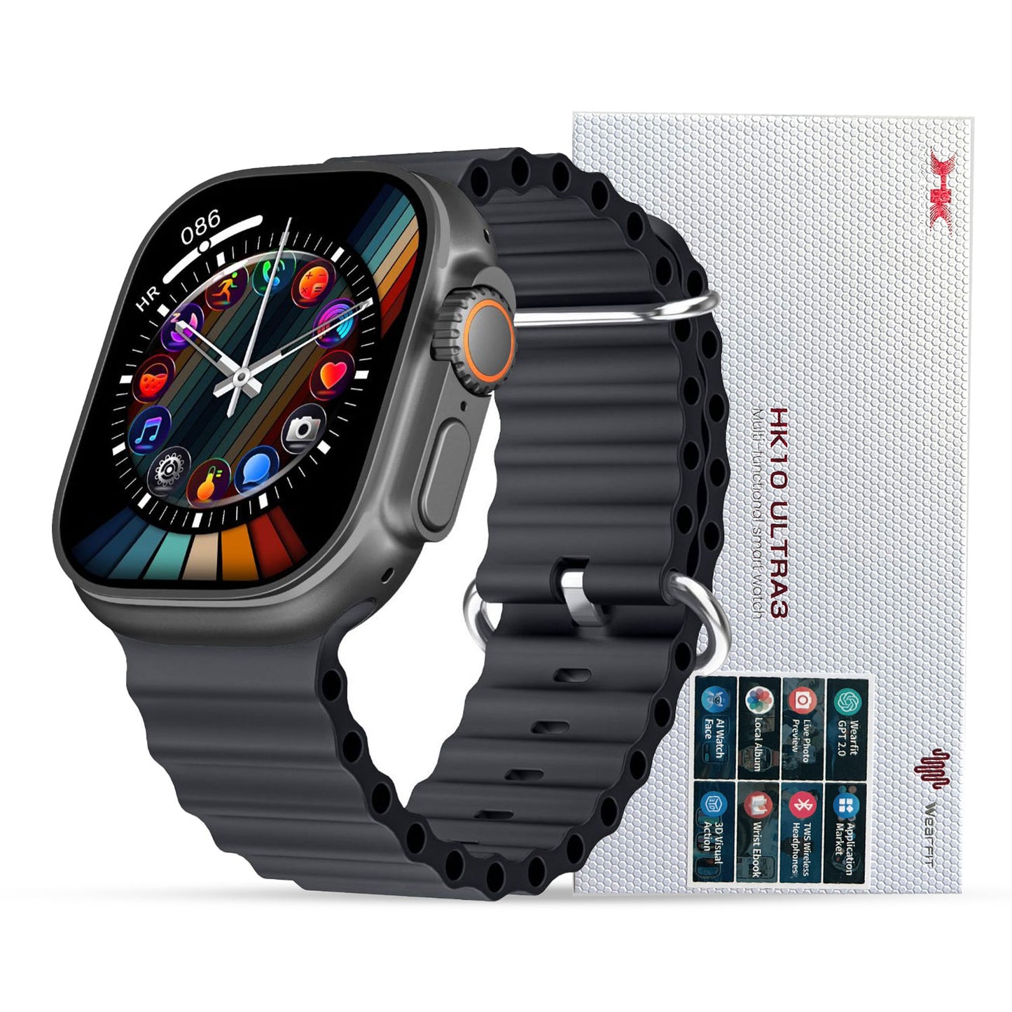 Hk10 Ultra 3 2.02 Amoled Display G-sensor Ai Features With Wearfit Pro App 2 Straps Silver