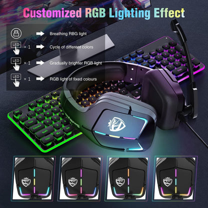 Soulbytes S12 Ps4 Ps5 Pc Xbox One Switch With Microphone Dynamic Rgb Led Effect 3.5mm Wired Stereo Bass Over Ear Mic Gaming Headphones