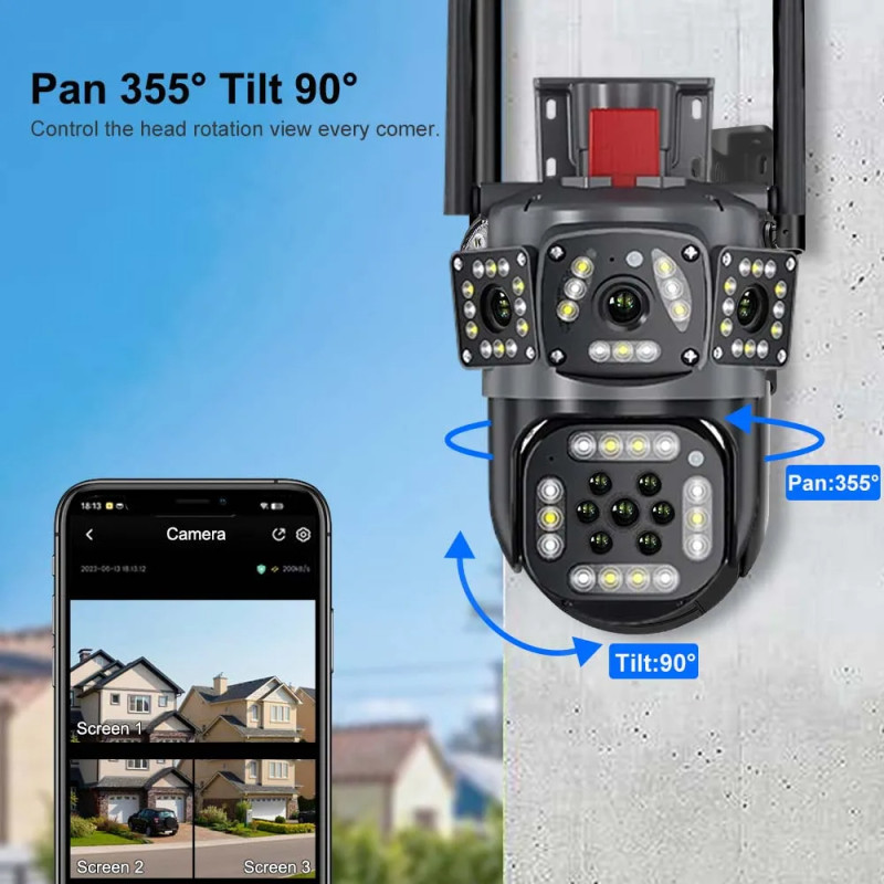 Speed-x Ptz (spz-803) 3 Camera Lens Wifi Outdoor 6mp Color Night Vision With V380 Pro App