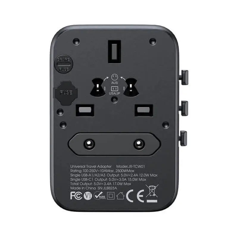 Jr-tcw01 17w 4-port Universal Travel Adapter Black