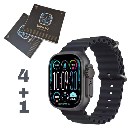 Ultra V2 New Fashion 2.2 Large Screen With 4 Straps Smart Watch With Wearfit Pro App Black