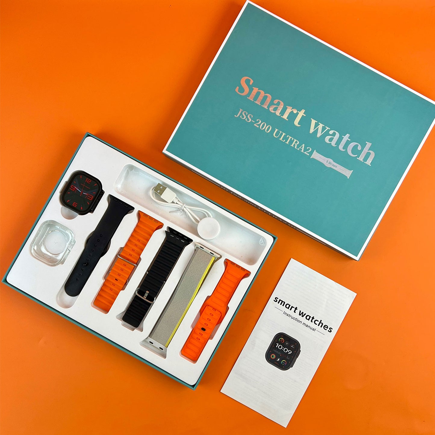 Jss-200 Ultra2 5 Straps + 1 Silicone Case2.0 Inch Bt Call Smart Watch With Magnetic Charger Hryfine App Gold