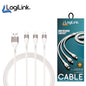 Logilink 3in1 Usb To Micro/type C/iphone Nylon Data Cable 6a Fast Charging 1m Black