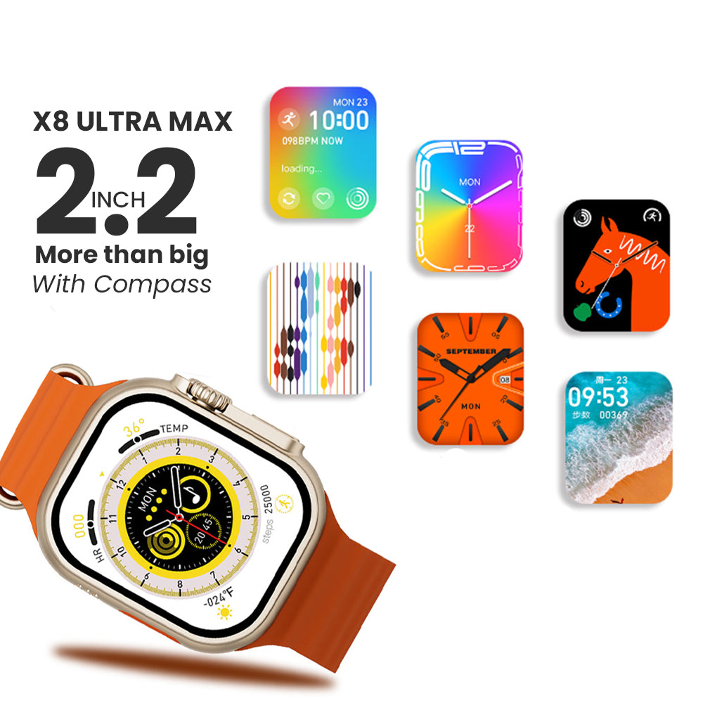 2.2 Inch X8 Ultra Max With Compass Smart Watch Series 8 Nfc Always-on Display & Wireless Charging With Wearfit Pro App Black
