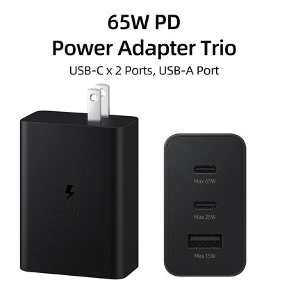 65W SAMSUNG US PIN PD Power Adaptor Trio Usb C x 2Ports,Usb-A Port