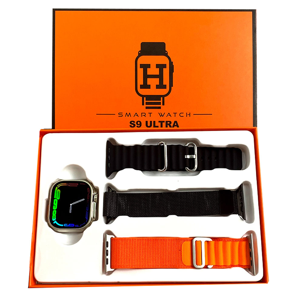 S9 Ultra 49mm (3 Straps) Smart Watch Series 9 With Metal Milanese Strap Bluetooth Voice Call 2.2 Inch Hd Screen With Fitpro App Black