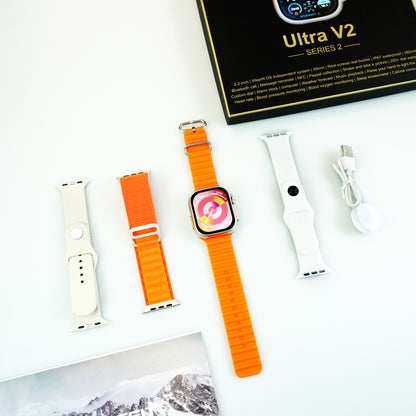 Ultra V2 New Fashion 2.2 Large Screen With 4 Straps Smart Watch With Wearfit Pro App Black
